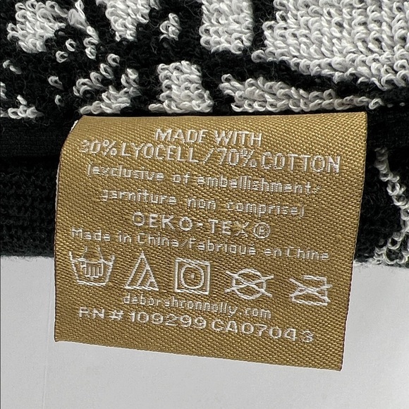 Deborah Connolly Bath Towel Set Floral Black White with Fringe Plush Cotton NEW - Picture 9 of 9